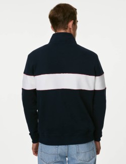 Pure Cotton Colour Block Half Zip Sweatshirt