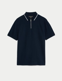 Pure Cotton Zip Up Polo Shirt