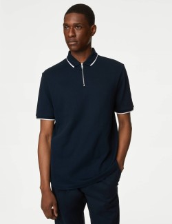 Pure Cotton Zip Up Polo Shirt