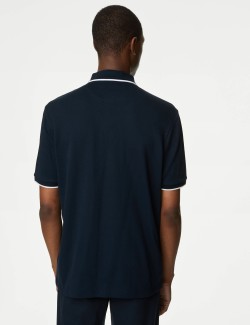 Pure Cotton Zip Up Polo Shirt