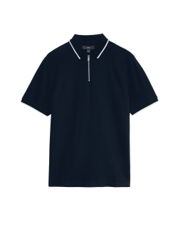 Pure Cotton Zip Up Polo Shirt