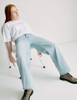 Džíny se širokými nohavicemi a ozdobnými diamanty (6–16 let)