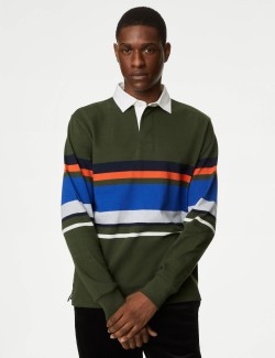 Pure Cotton Striped Long Sleeve Rugby Shirt