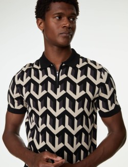 Cotton Rich Geometric Knitted Polo Shirt