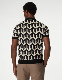 Cotton Rich Geometric Knitted Polo Shirt