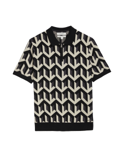 Cotton Rich Geometric Knitted Polo Shirt