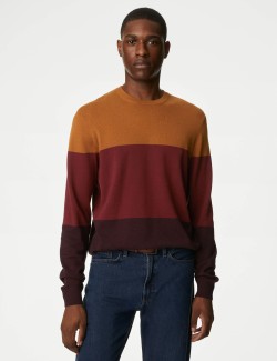 Pure Cotton Colour Block Crew Neck Jumper