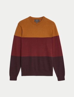 Pure Cotton Colour Block Crew Neck Jumper