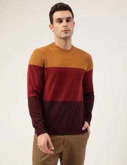 Pure Cotton Colour Block Crew Neck Jumper