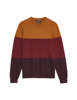 Pure Cotton Colour Block Crew Neck Jumper