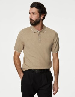 Cotton Rich Short Sleeve Knitted Polo Shirt