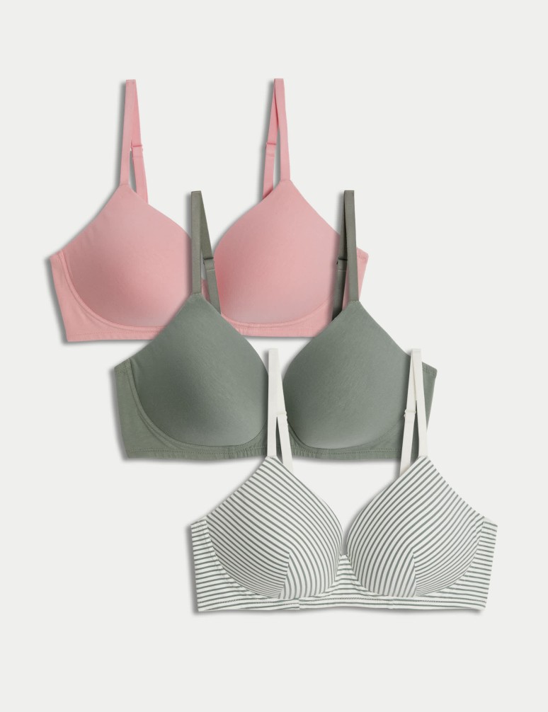 3pk Cotton Rich Non Wired T-Shirt Bras (A-E)