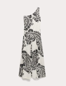 Splývavé maxi šaty na jedno rameno s vysokým podílem lnu