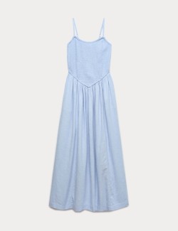 Linen Rich Shirred Midi Dress