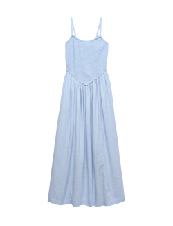 Linen Rich Shirred Midi Dress