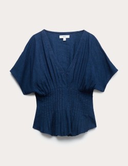 Linen Rich V-Neck Waisted Top