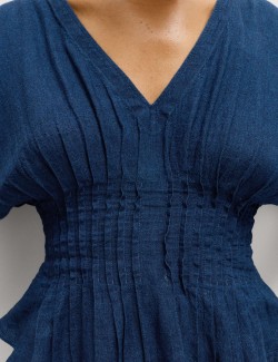 Linen Rich V-Neck Waisted Top