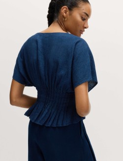 Linen Rich V-Neck Waisted Top