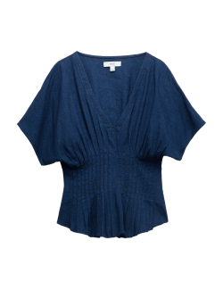 Linen Rich V-Neck Waisted Top