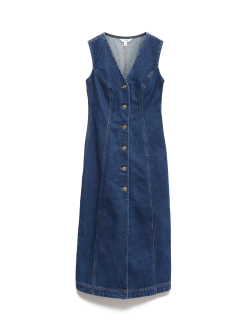 Neformální džínové splývavé midi šaty s výstřihem do V
