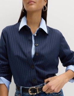 Pinstripe Collared Fitted Shirt
