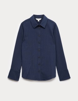 Pinstripe Collared Fitted Shirt