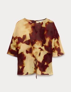 Printed Tie Front Top