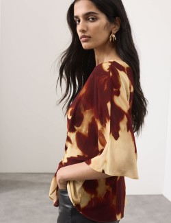 Printed Tie Front Top