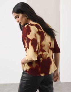 Printed Tie Front Top