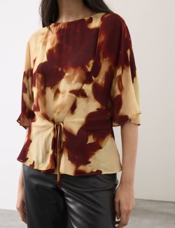 Printed Tie Front Top