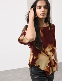 Printed Tie Front Top
