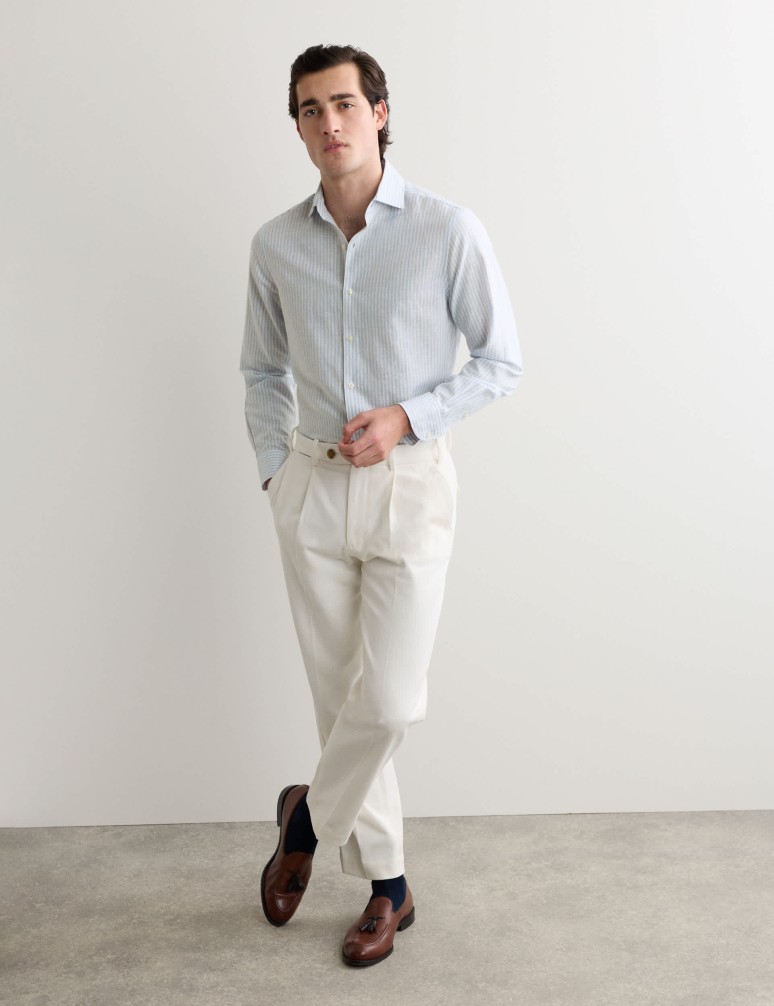 Proužkované luxusní tričko normálního střihu ze směsi lnu