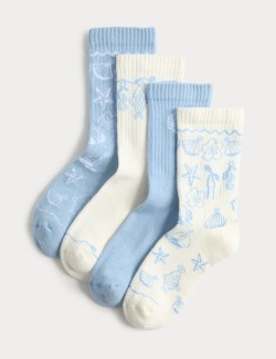 4 Pack Cotton Rich Seashell Socks (6 Small-7 Large)