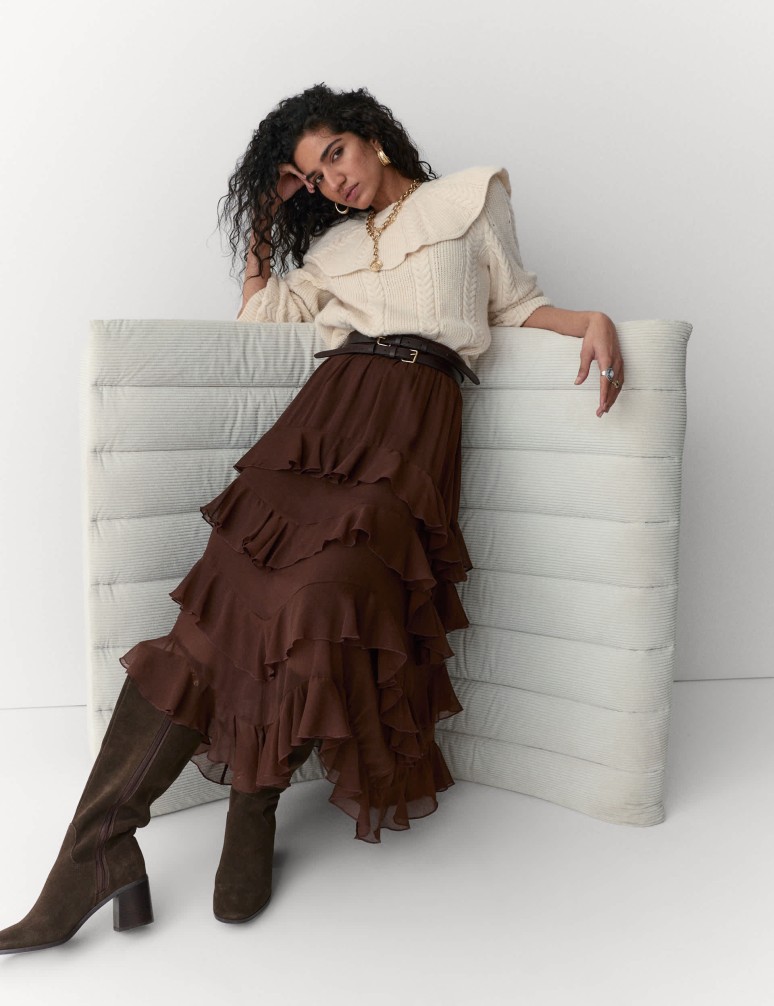 Nabíraná maxi sukně s volány