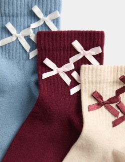 3pk Cotton Rich 3D Bows Socks (6 Small - 7 Large)