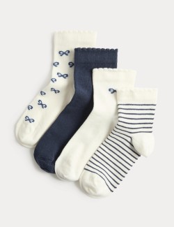 4 Pack Cotton Rich Bow & Striped Socks (6 Small-7 Large)