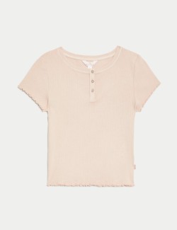 Cotton Rich Ribbed Cropped Pyjama Top