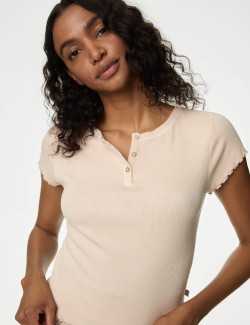 Cotton Rich Ribbed Cropped Pyjama Top