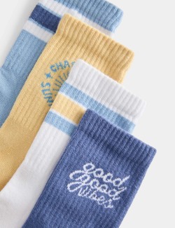 4 Pack Cotton Rich Good Vibes Striped Socks (6 Small-7 Large)