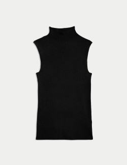 Ribbed Funnel Neck Knitted Vest