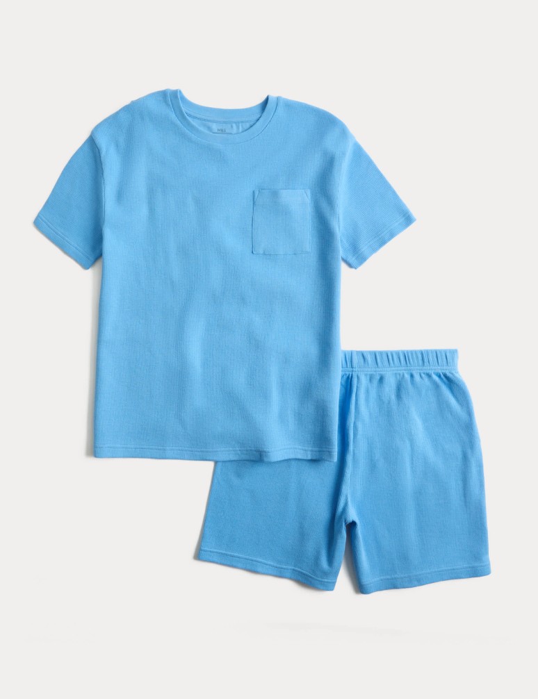 Kids' Pure Cotton Navy Waffle Short Pyjamas (1-16 Yrs)