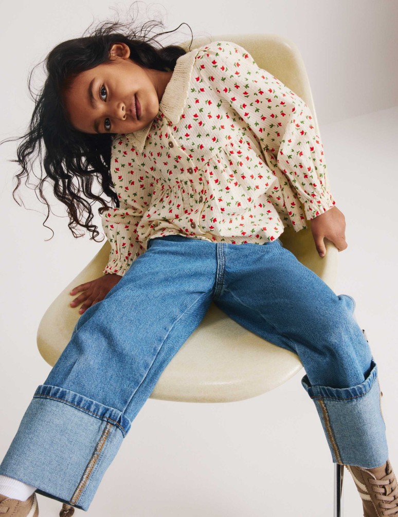 Vyšívaná květovaná halenka z čisté bavlny (2-8 let)