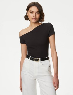 Cotton Rich One Shoulder Top