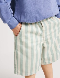 Pure Cotton Denim Striped Shorts (2-8 Yrs)