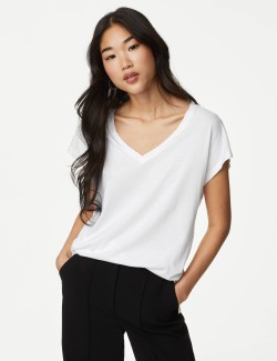 Cotton Rich V-Neck Relaxed Longline T-Shirt