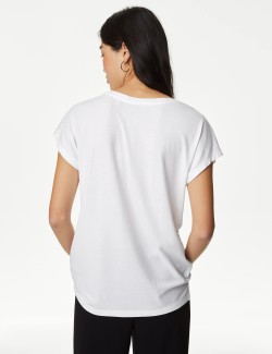 Cotton Rich V-Neck Relaxed Longline T-Shirt