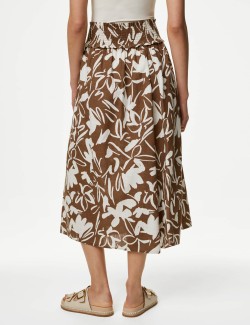 Pure Cotton Printed Pleated Midi Skirt