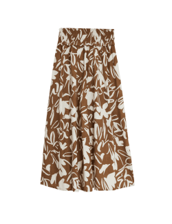 Pure Cotton Printed Pleated Midi Skirt