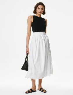 Pure Cotton Broderie Midi Skirt