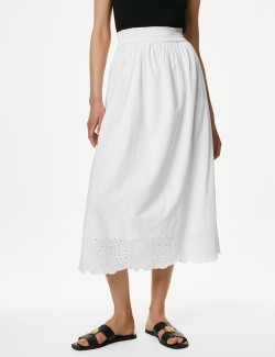 Pure Cotton Broderie Midi Skirt